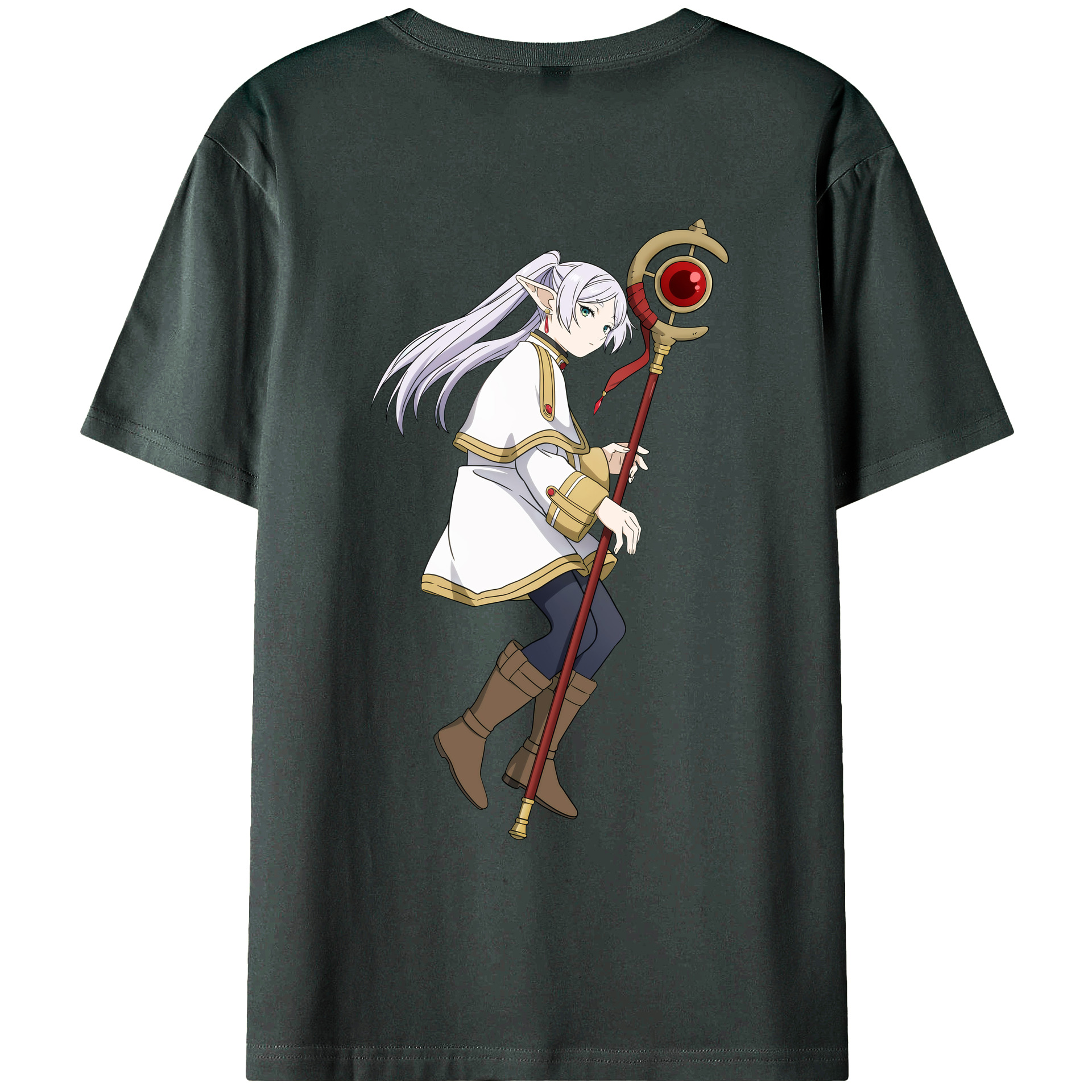 （画像用） 葬送のフリーレン Frieren 綿100％ メンズ半袖Tシャツ（バックプリント） 通気性